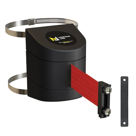 Montour Line Retractable Belt Barrier Black Clamped Wall Mount, 13ft. Red Belt (M) PWM200-BK-RD-C-M-130